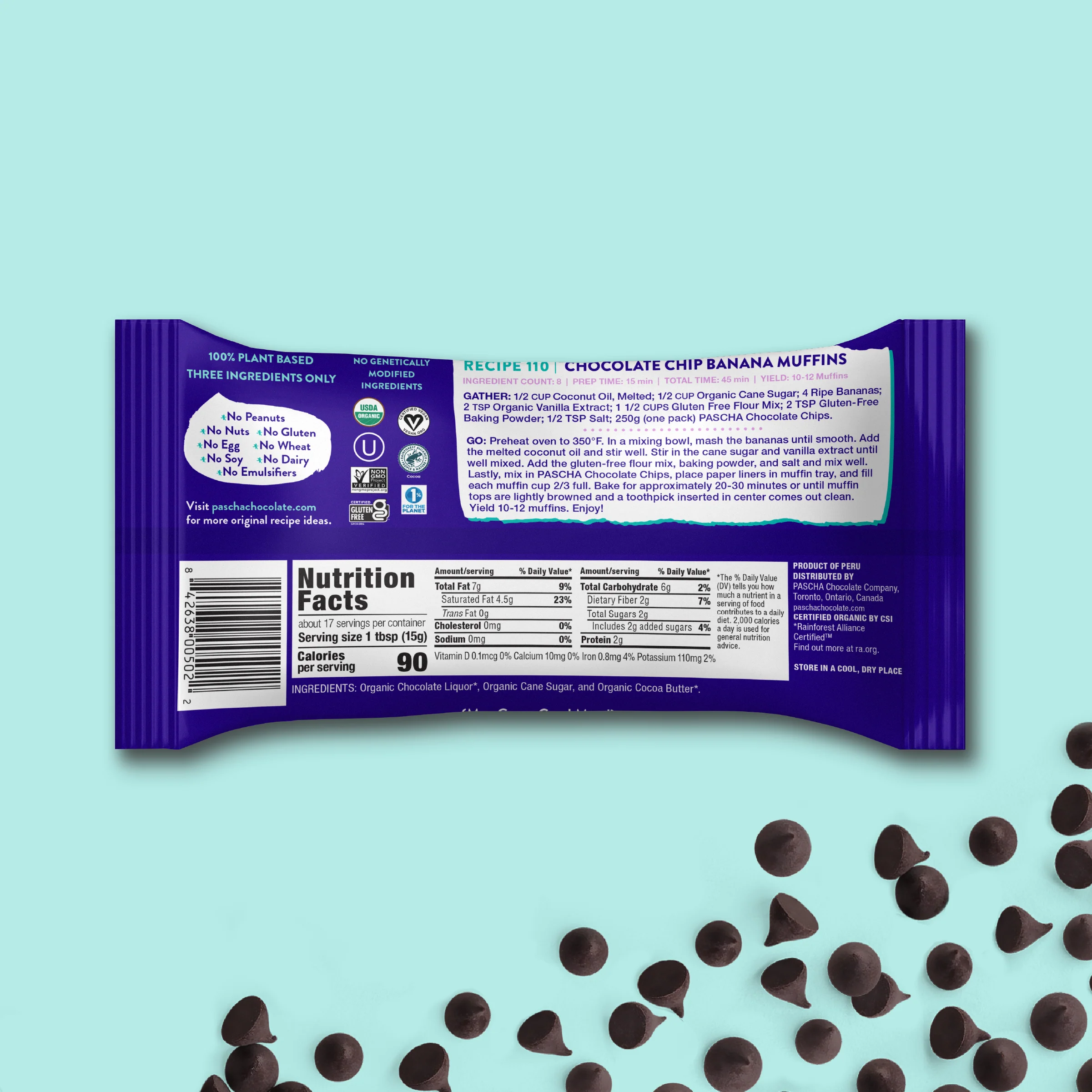 85% Cacao Organic Vegan Extra Bitter-Sweet Dark Chocolate Chips - Image 3