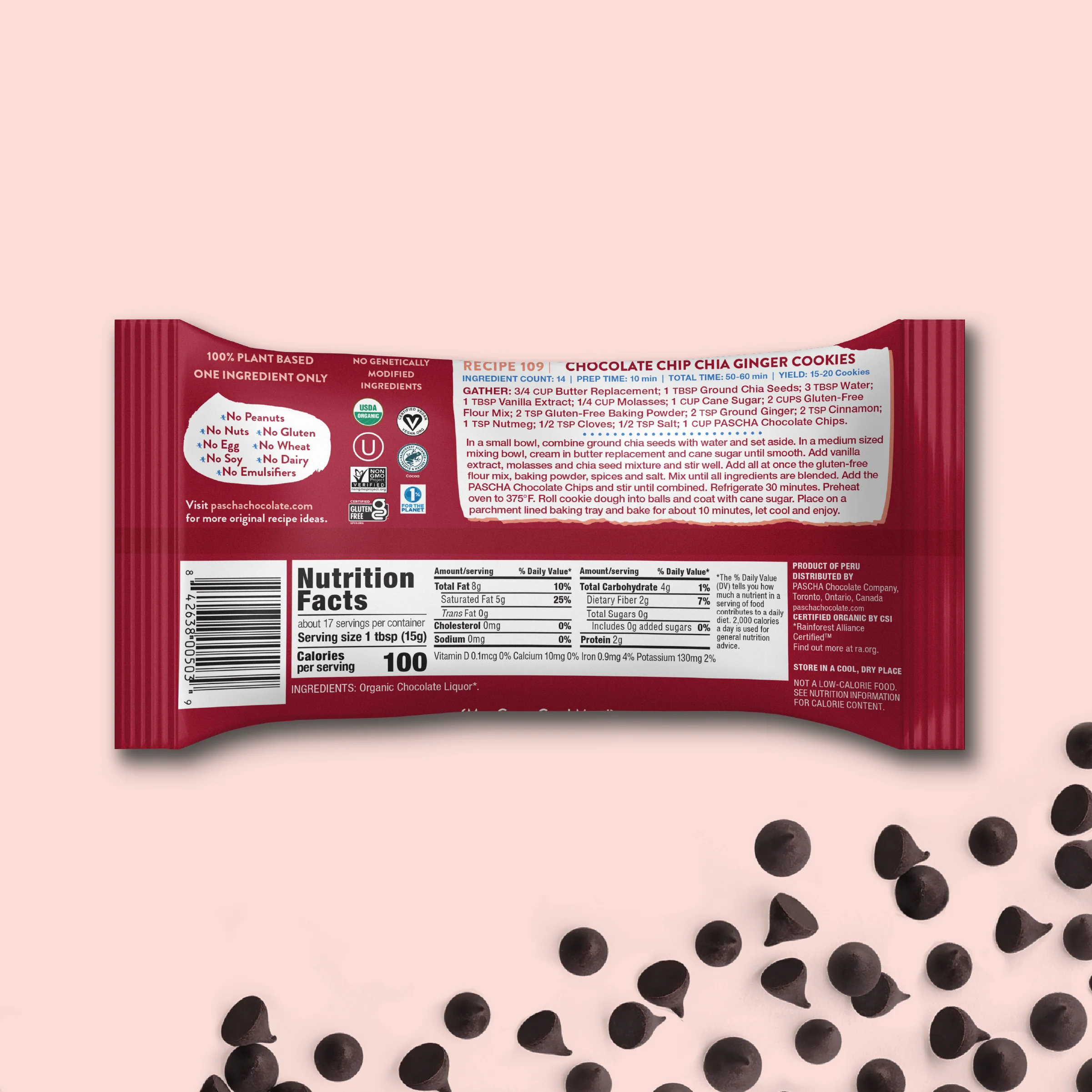 100% Cacao Organic Vegan Unsweetened Dark Chocolate Chips - Image 3